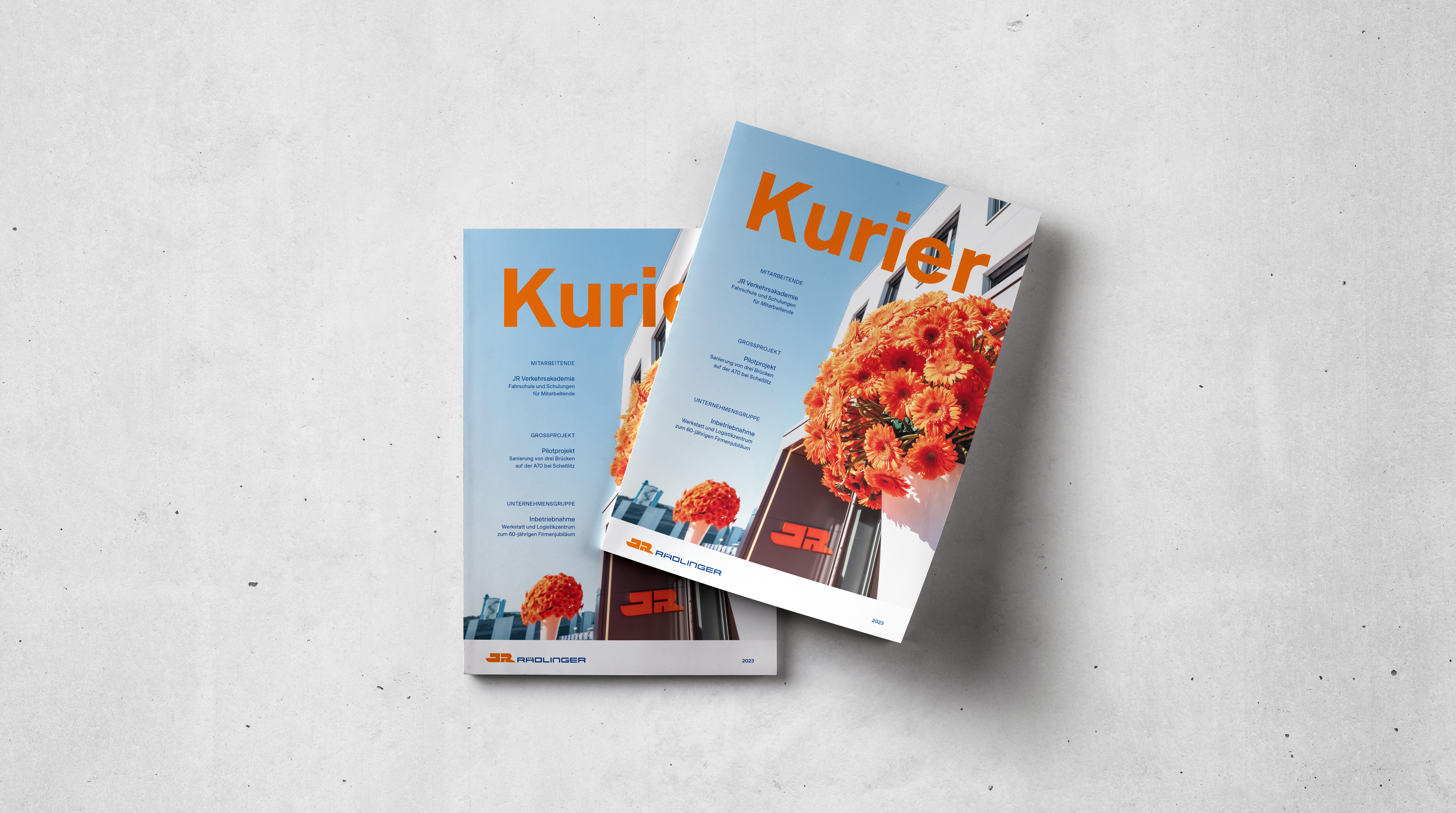 Titelblatt des JR Kuriers 2023, dem Unternehmensmagazin der Josef Rädlinger Unternehmensgruppe