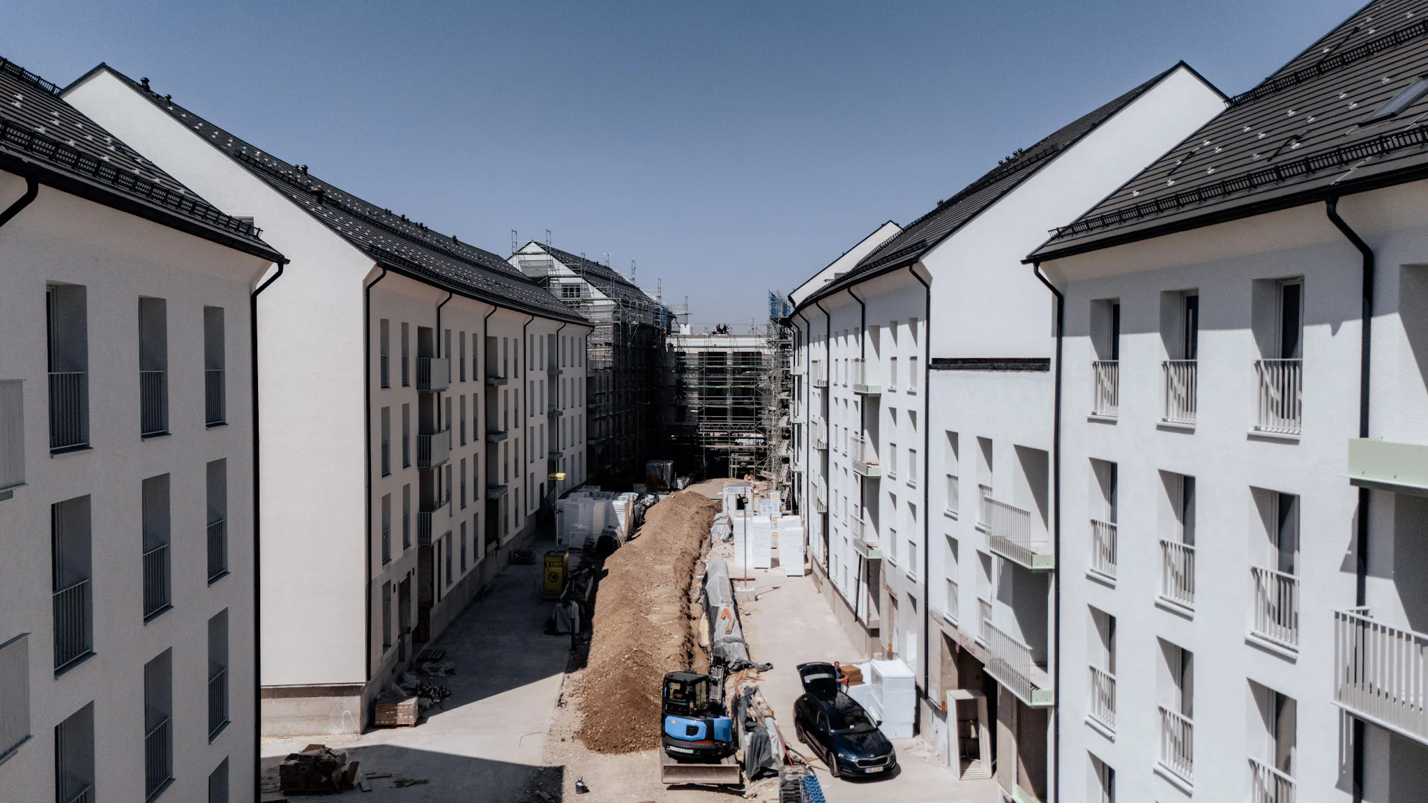 Einblick in die Gesamtbaustelle am Wohnquartier von oben