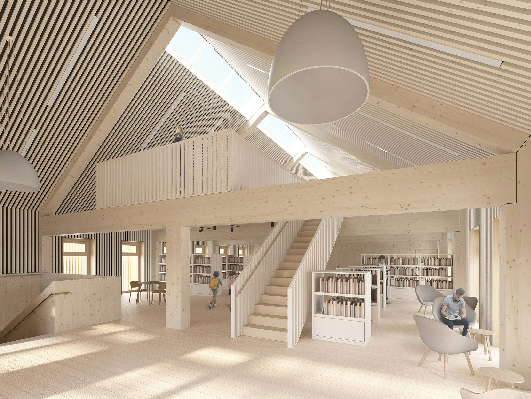 Visualisierung der Innenansicht des Neubaus der Stadtbibliothek in Bad Kötzting