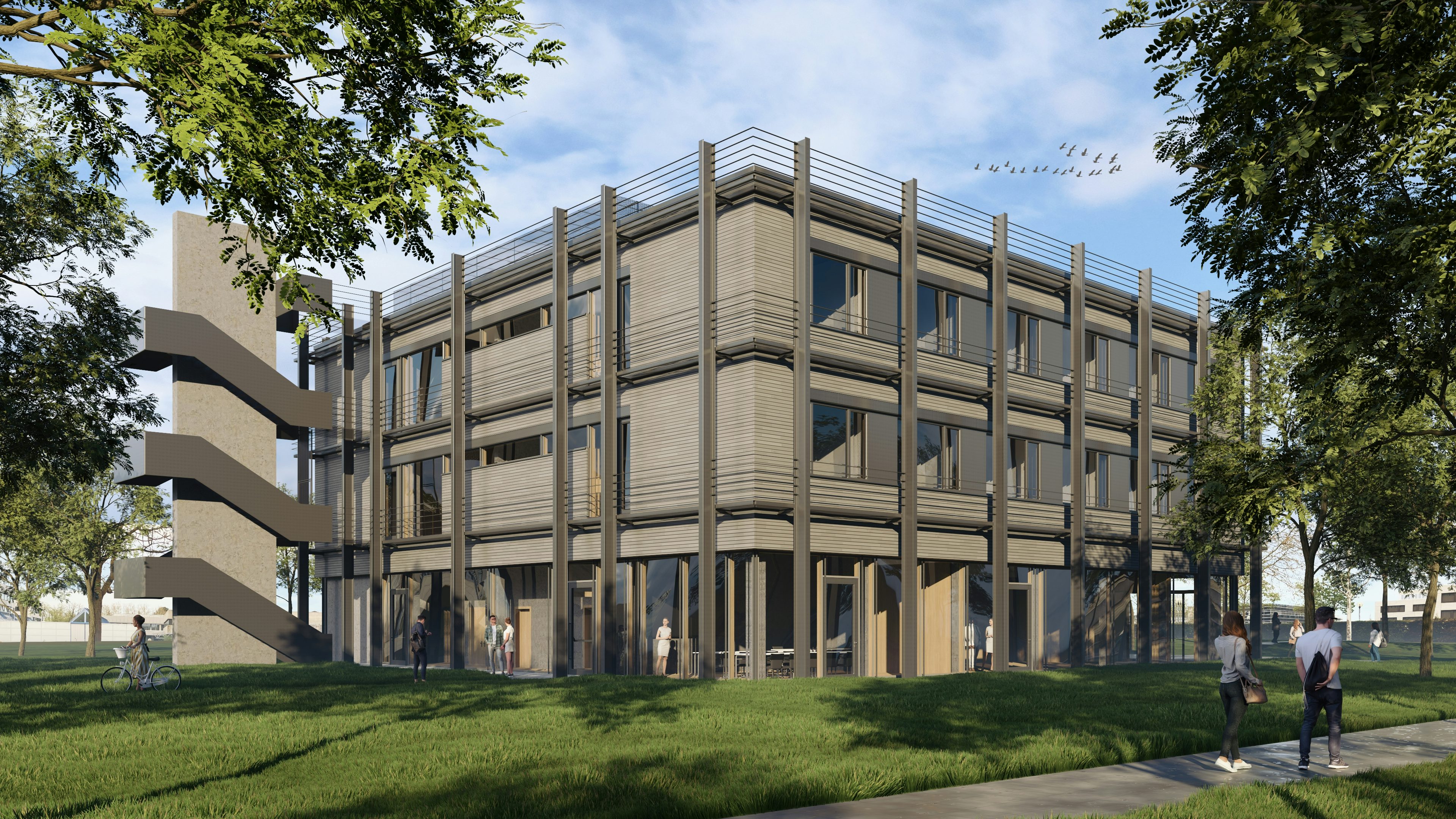 Visualisierung der Baustelle im Herbst vom Neubau des Johannes Kepler Building an der OTH Regensburg