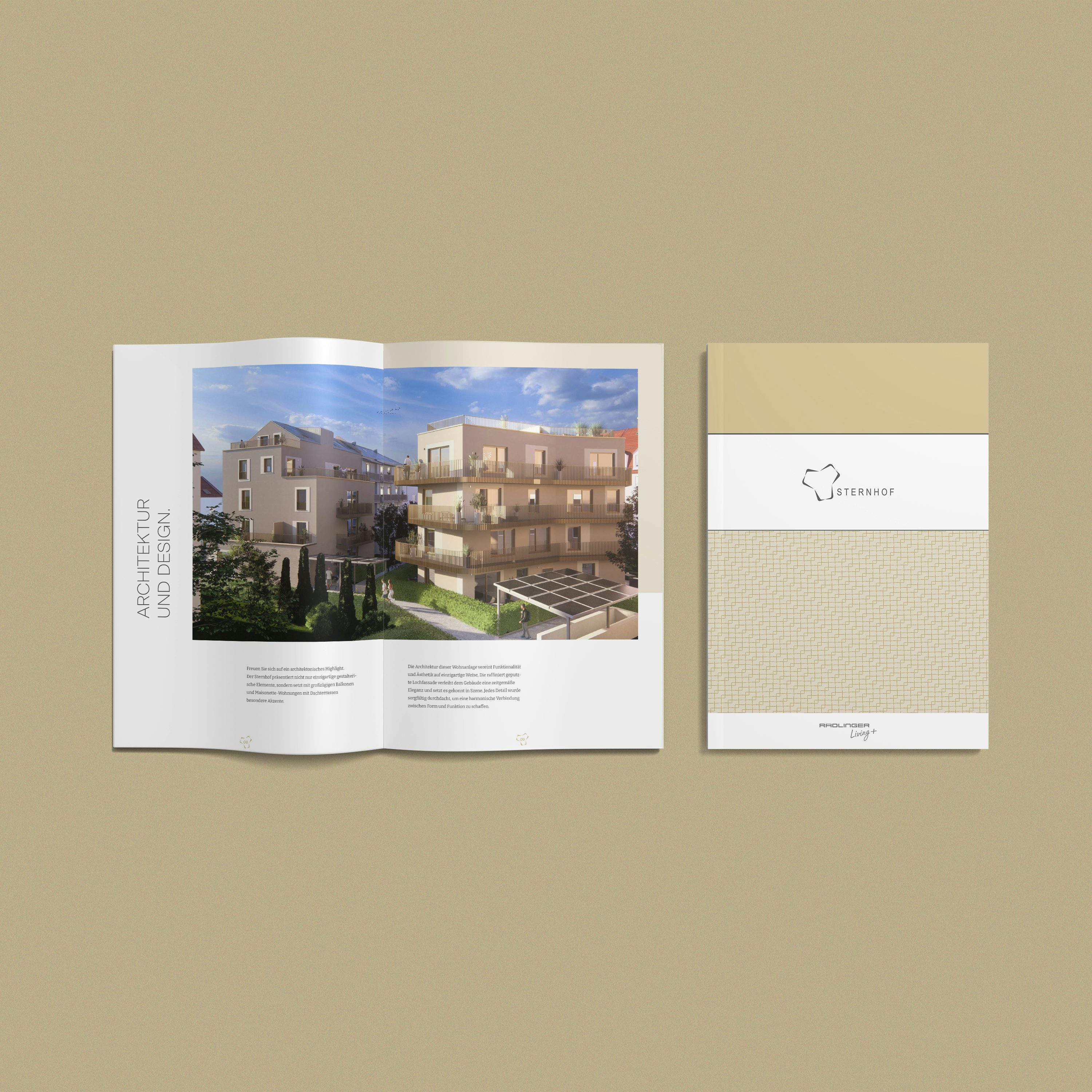Exposé der Sternhof-Immobilie: Foto vom Titelblatt des Exposés sowie von einer Innenseite